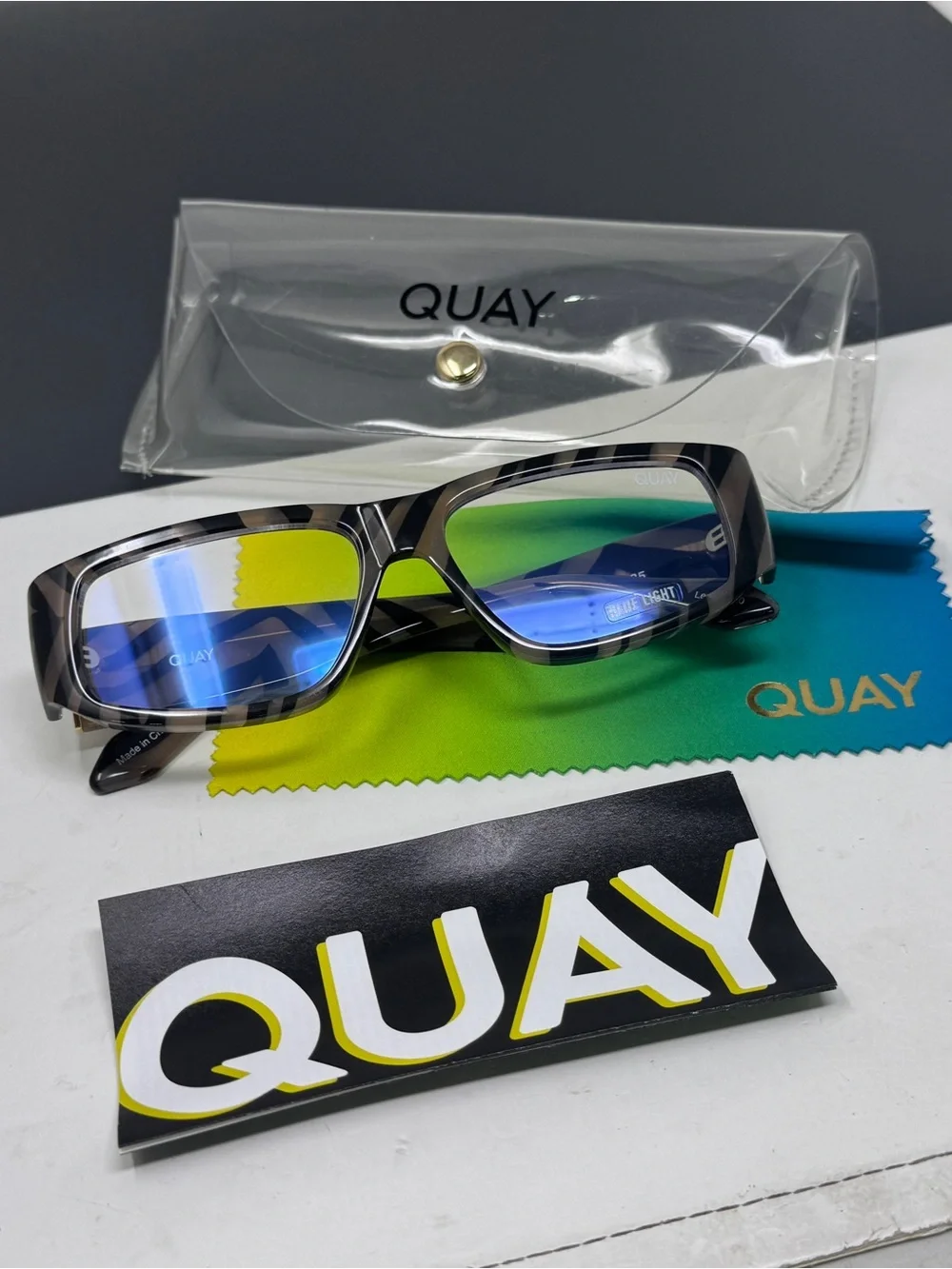 QUAY No Envy Blue Light Glasses Zebra Frame Bluelight Blocking Lens Retro NWT